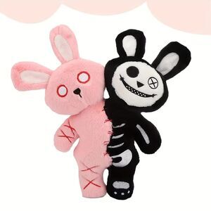 Goth Emo Punk Creepy Cute Duo Two Headed Rabbit Bunny Plush 11.81 in